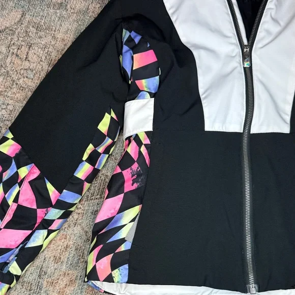 SPYDER Lola Ski Snowboarding Jacket Black & White with Colorful Accents - kid 12 - Picture 8 of 16